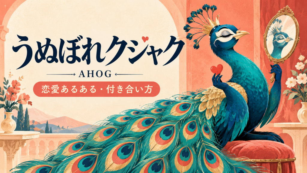 うぬぼれクジャク（AHOG）―鏡とハートを持つクジャクのイラスト