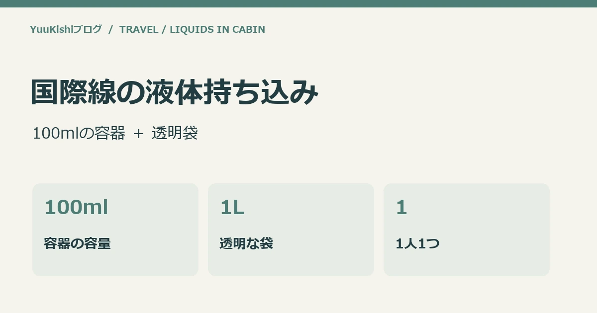 国際線の液体持ち込み:100mlの容器 + 透明袋