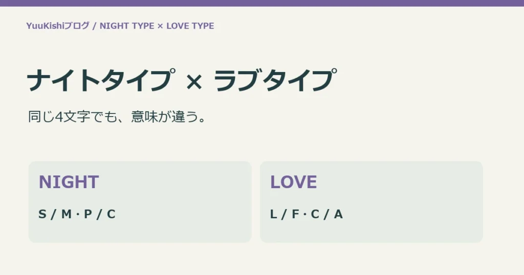 ナイトタイプ × ラブタイプ：同じ4文字でも、意味が違う。