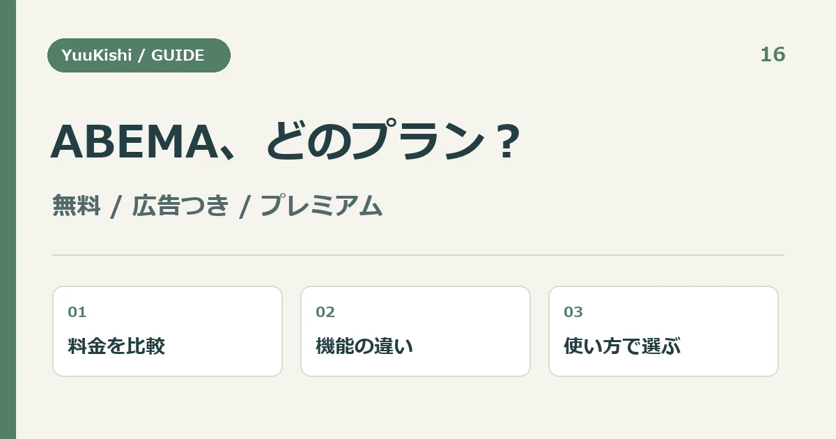 ABEMA、どのプラン? — 無料 / 広告つき / プレミアム