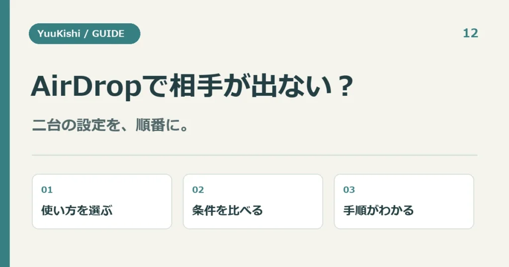 AirDropで相手が出ない？ — 二台の設定を、順番に。