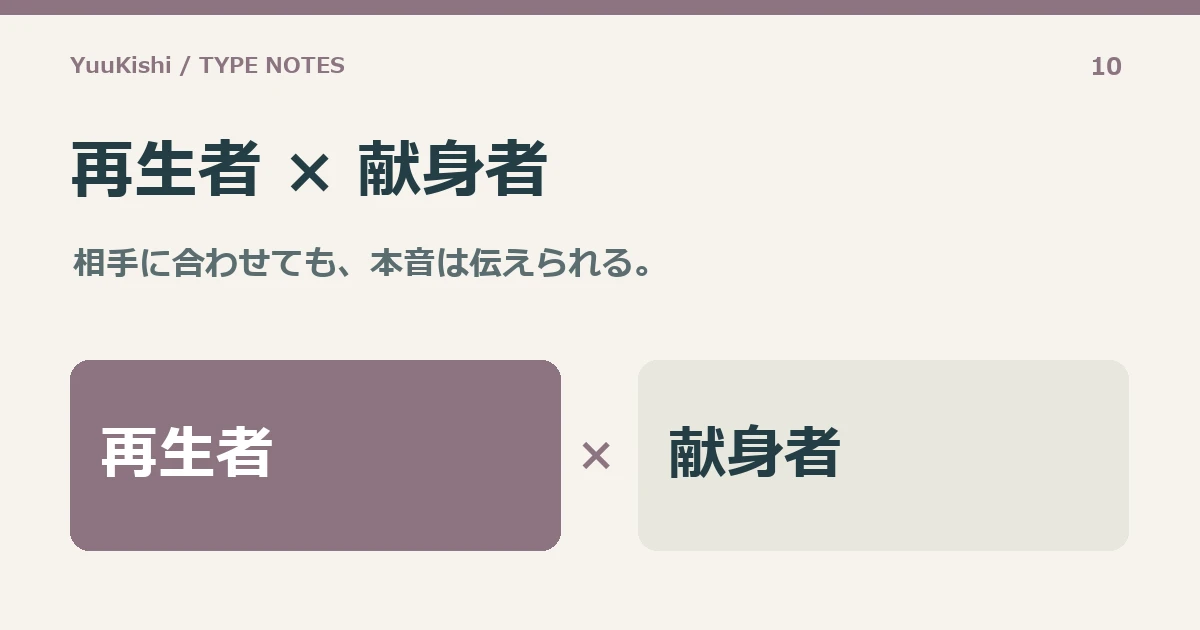 再生者 × 献身者 — 相手に合わせても、本音は伝えられる。
