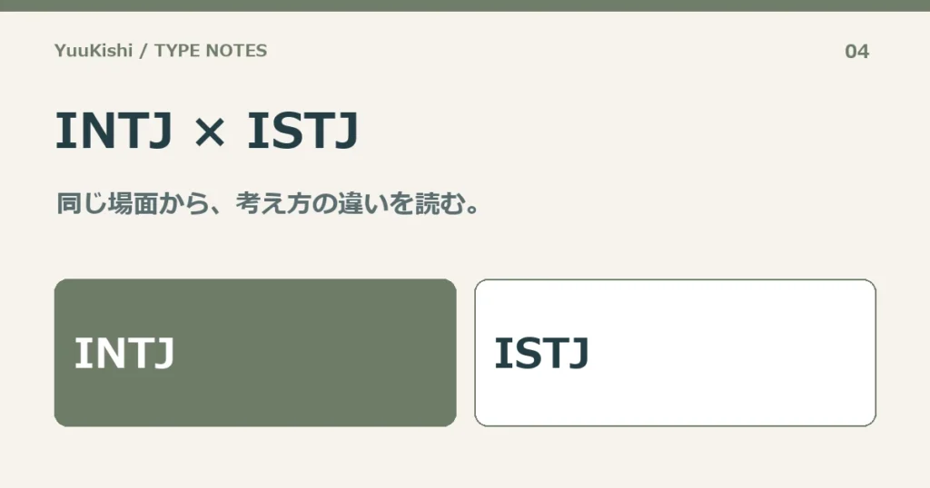 INTJ × ISTJ — 同じ場面から、考え方の違いを読む。