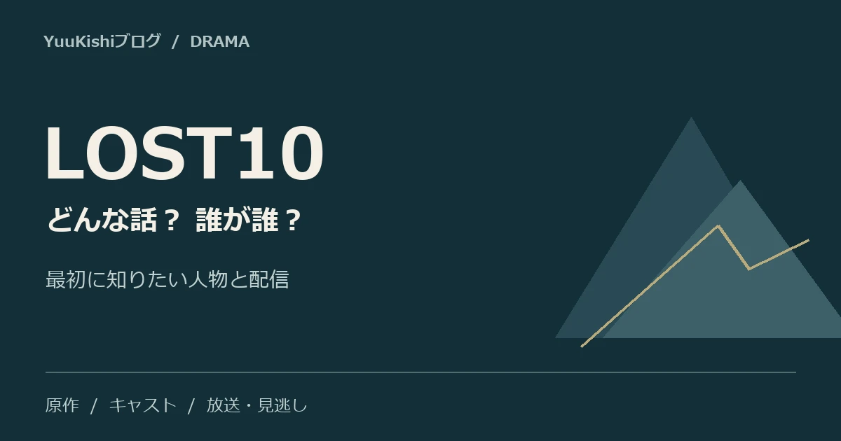 LOST10の人物関係と配信を案内する山を描いた表紙