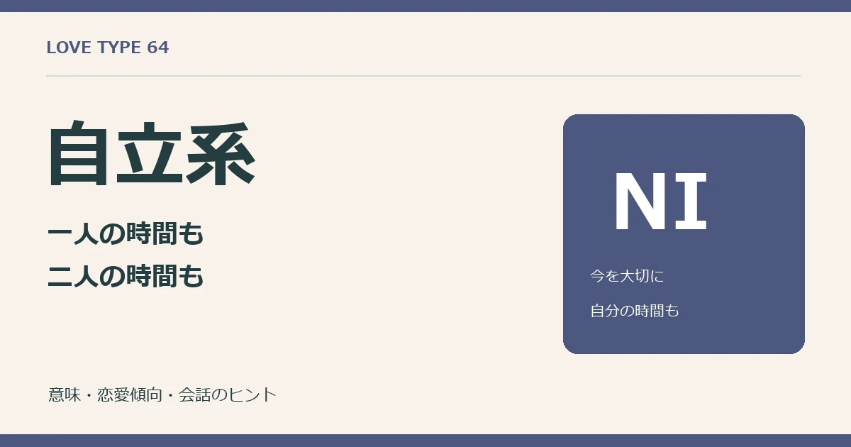 ラブタイプ64の自立系。NIは今の心地よさと自分の時間を大切にする系統。