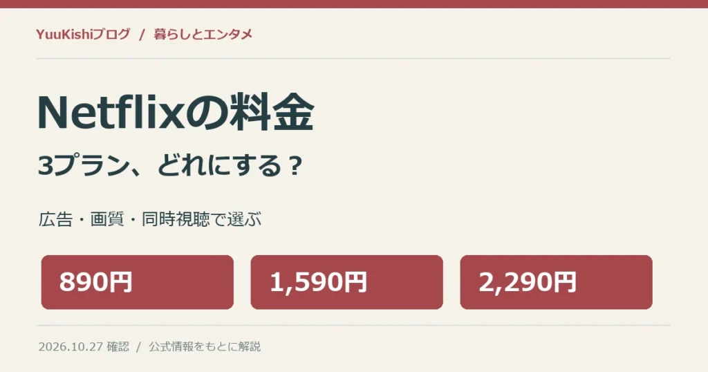 Netflixの料金はどれがいい？3プランの違い・広告・同時視聴から選ぶ【2026年】の記事の表紙