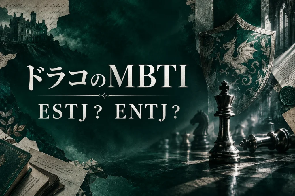 ドラコのMBTIをESTJ・ENTJで比較する緑と銀の本やチェスのイラスト